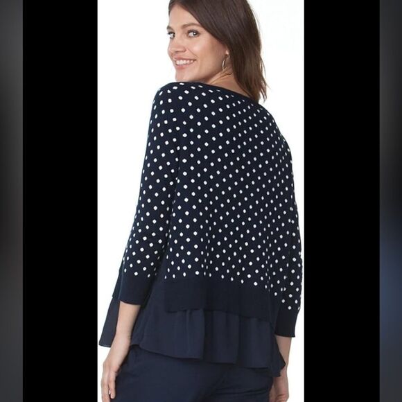 Chaps Mock-Layer Polka-Dot Top Size Large Navy and White - Picture 2 of 11